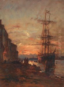 Voilier A Quai A Venise by Felix Ziem