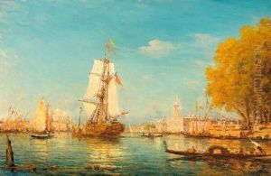 Venezianische Ansicht: Blick Auf
 Die Einfahrt Zum Canal Grande, Santa Maria Della Salute, Dogenpalast 
Und Campanile