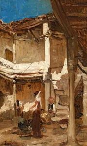 Cour De Maison En Algerie. by Felix Ziem