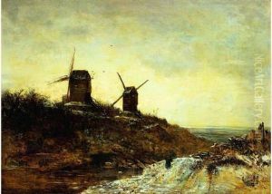 Moulins A Montmartre Sous La Neige by Felix Ziem