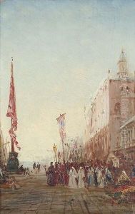 Prozession Beim Dogenpalast In Venedig. by Felix Ziem