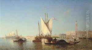 Gondolas And Shipping On The Lagoon Before The Doge's Palace,venice