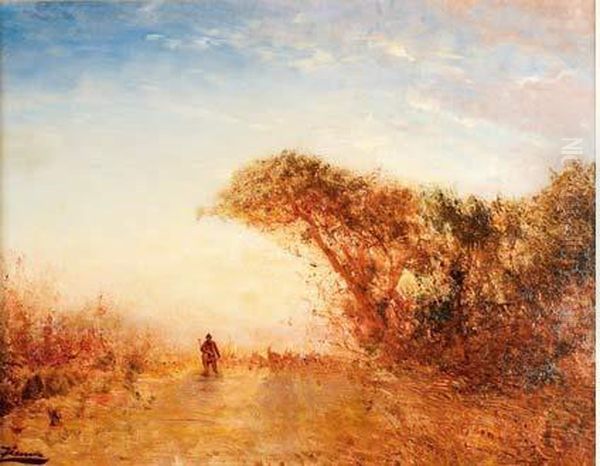 Berger Et Troupeau Dans Un Paysage, Circa 1870 - view 1