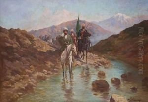 Les Cavaliers Traversant Le Ruisseau En Haute Montagne by Richard Karlovich Zommer