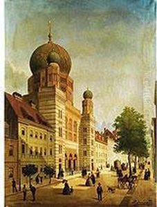 Blick Auf Die Berliner Synagoge In Der Oranienburgerstrasse by Richard Karlovich Zommer