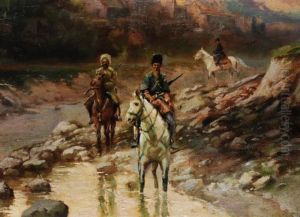 Kaukasus-landschaft Mit Reitern by Richard Karlovich Zommer