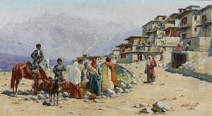 Caucasian Village Scene