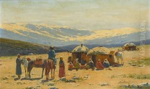 Kirghiz Nomads Before The Mountains