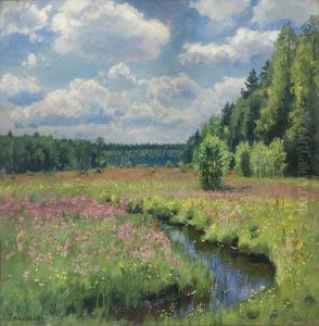River Through Meadow by Stanislaw Zukowski