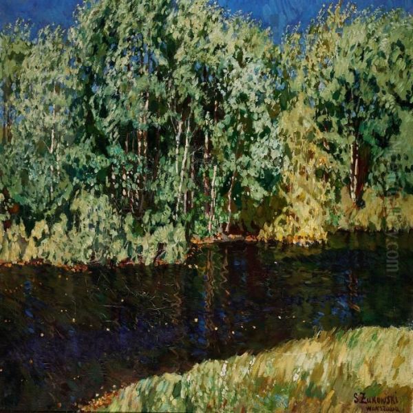 Windy Summer Day With Birches At A River - view 1