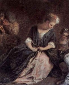 The pastime of the Italian Komoedianten (detail) by Jean-Antoine Watteau