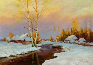 Winter Landscape With River.