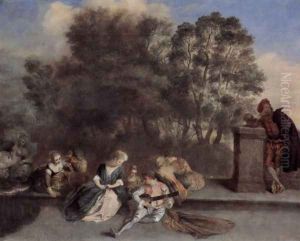 The pastime of the Italian Komoedianten by Jean-Antoine Watteau