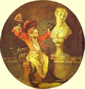 The Monkey Sculptor 1710 by Jean-Antoine Watteau