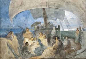 Evening Prayers On An Emigrant
Ship (illustrated); And Crossing The Ocean To Distant Lands by John Absolon