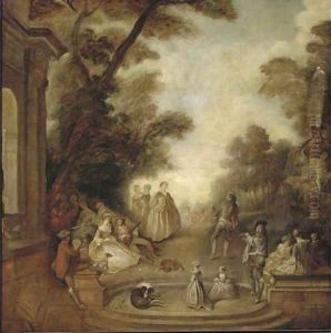 A merry company in a park landscape by Jean-Antoine Watteau