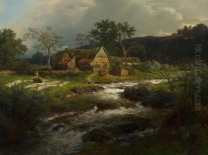 Landschaft Mit Bauernhaus Und Wildbach Landschaft Mit Bauernhaus Und Wildbach