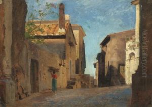 Italienische Dorfstrasse by Oswald Achenbach