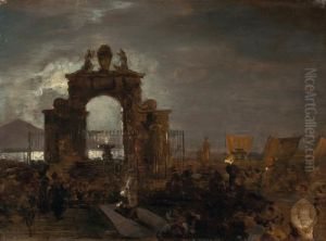 Studie Zum Gemalde "nachtliches Fest Der Santa Lucia" by Oswald Achenbach