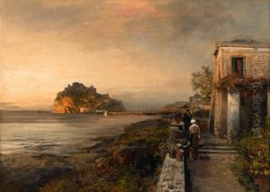 Ischia Mit Blick Auf Das Castello Aragonese by Oswald Achenbach