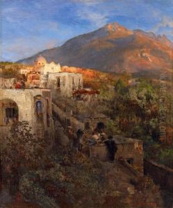 Abend Auf Ischia Mit Blick Auf Den Monte Epomeo by Oswald Achenbach
