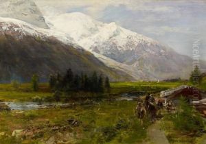 Mountain Landscape With Travelers At Mont Blanc