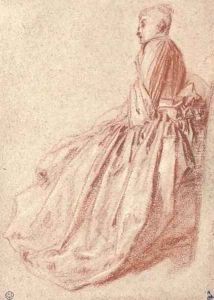 A woman in a long dress, seated in profile to the left by Jean-Antoine Watteau