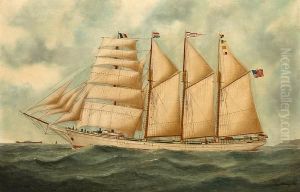 The Brigantine Herdis Of The American Starline by Marie-Edouard Adam Of Le Havre