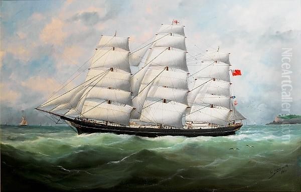 The Full-rigger 'king Ceolric' Running Down The Coast Under Full Sail - view 1
