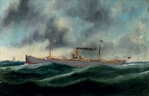 The Steamship Snowdonian Crossing The Channel by Marie-Edouard Adam Of Le Havre