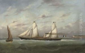 The Steam Yacht Eros Outward-bound From Le Havre by Marie-Edouard Adam Of Le Havre