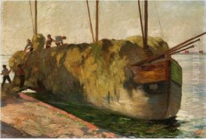 Manner Beim Beladen Eines Kahnes Mit Heu Manner Beim Beladen Eines Kahnes Mit Heu