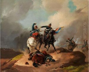Reitergefecht Eines Deutschen Und Franzosischen Kavalleristen by Richard Benno Adam