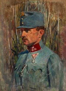 Bildnis Eines Soldaten Mit Eisernem Kreuz Und Ordensspange In Uniform
