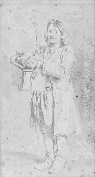 A young Savoyard holding an oboe and a marmot in its case - view 1