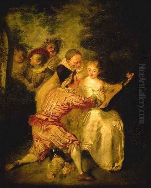 Le Conteur Artists from the Commedia dell'Arte in a landscape - view 1