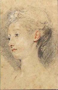 Head of a young girl turned to the left by Jean-Antoine Watteau