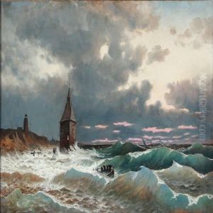 Tall Waves At A Coast, Sunset by Ivan Konstantinovich Aivazovsky