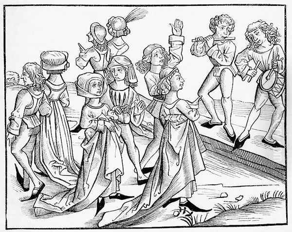 Dancers on Christmas Night punished for their impiety, after a woodcut from Liber Chronicarum Mundi, published Nuremburg, 1493 - view 1