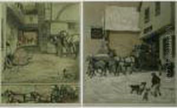 A Coach Emerging From The George Inn On To The Snow Covered Street - view 1
