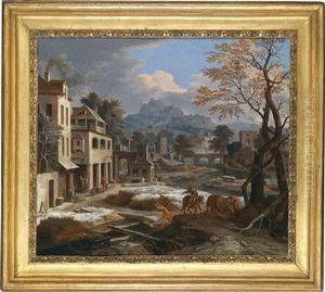 A Winter Landscape With A Town By A River
