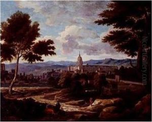 Southern Landscape With Figures And A Monastery In The Distance