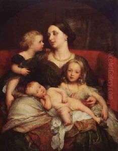 Mrs George Augustus Frederick Cavendish Bentinck And Her Children by George Frederick Watts