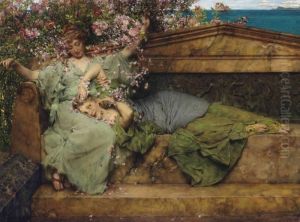 In A Rose Garden by Sir Lawrence Alma-Tadema