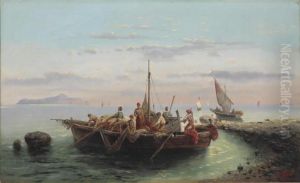 Fishing Boats On The Coast Near Capri by Robert Alott