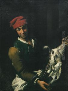 A Young Butcher, Standing In An Interior, Holding A Goat's Leg