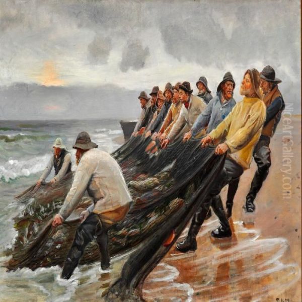 View Of Skagen Beach With Fishermen Hauling In The Fishing-nets - view 1