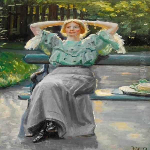 Helga Ancher On A Bench In The Garden On A Summer Evening - view 1