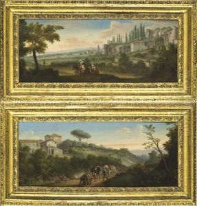 Due Paesaggi Della Campagna Romana Con Viandanti by Paolo Anesi