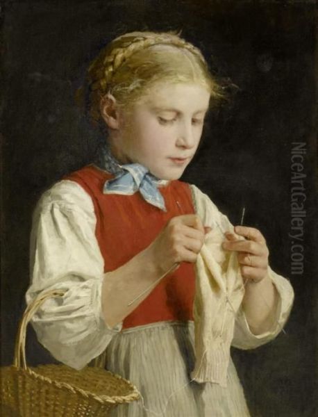 Strickendes Madchen - view 1